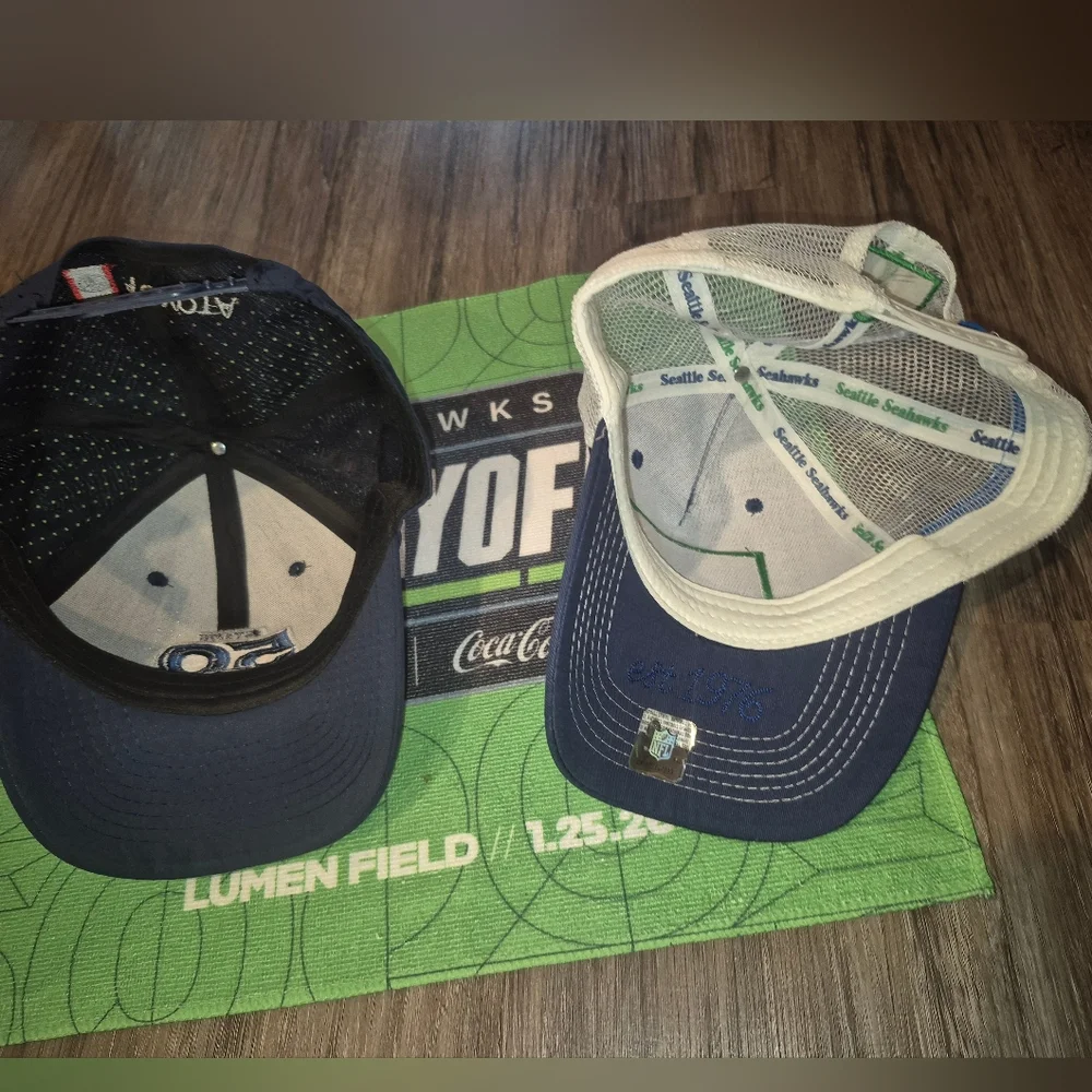 Seattle Seahawks Bundle 2 Hats & 1 Towel - Picture 2 of 3